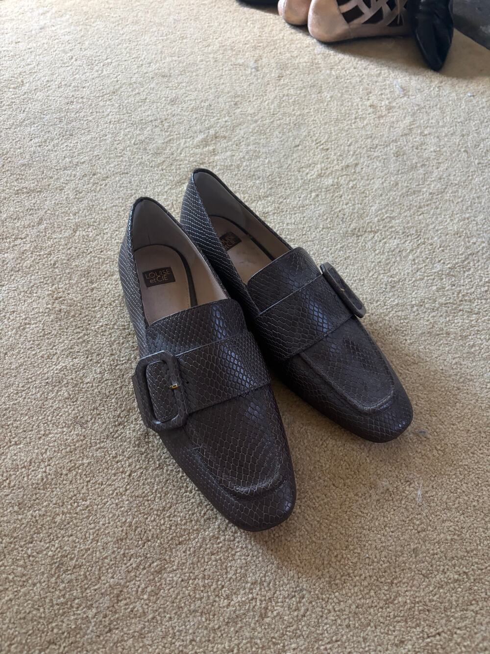 Louise et Cie Snake Embossed Leather Buckle Loafers